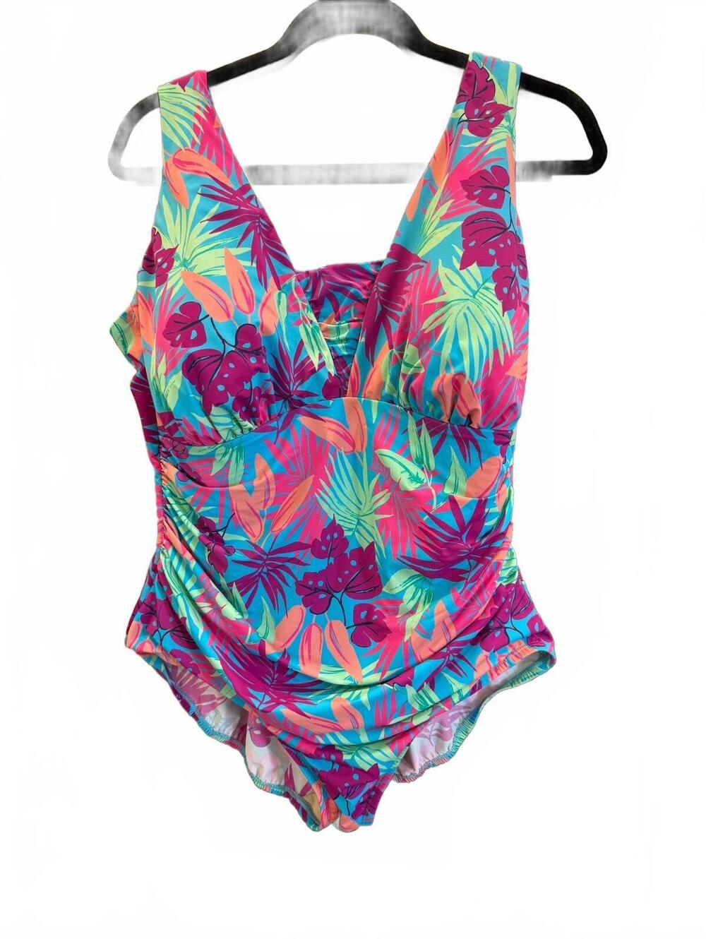 Lands’ End Women’s Floral One Piece Swimsuit Size 18W Plus Size Ruched